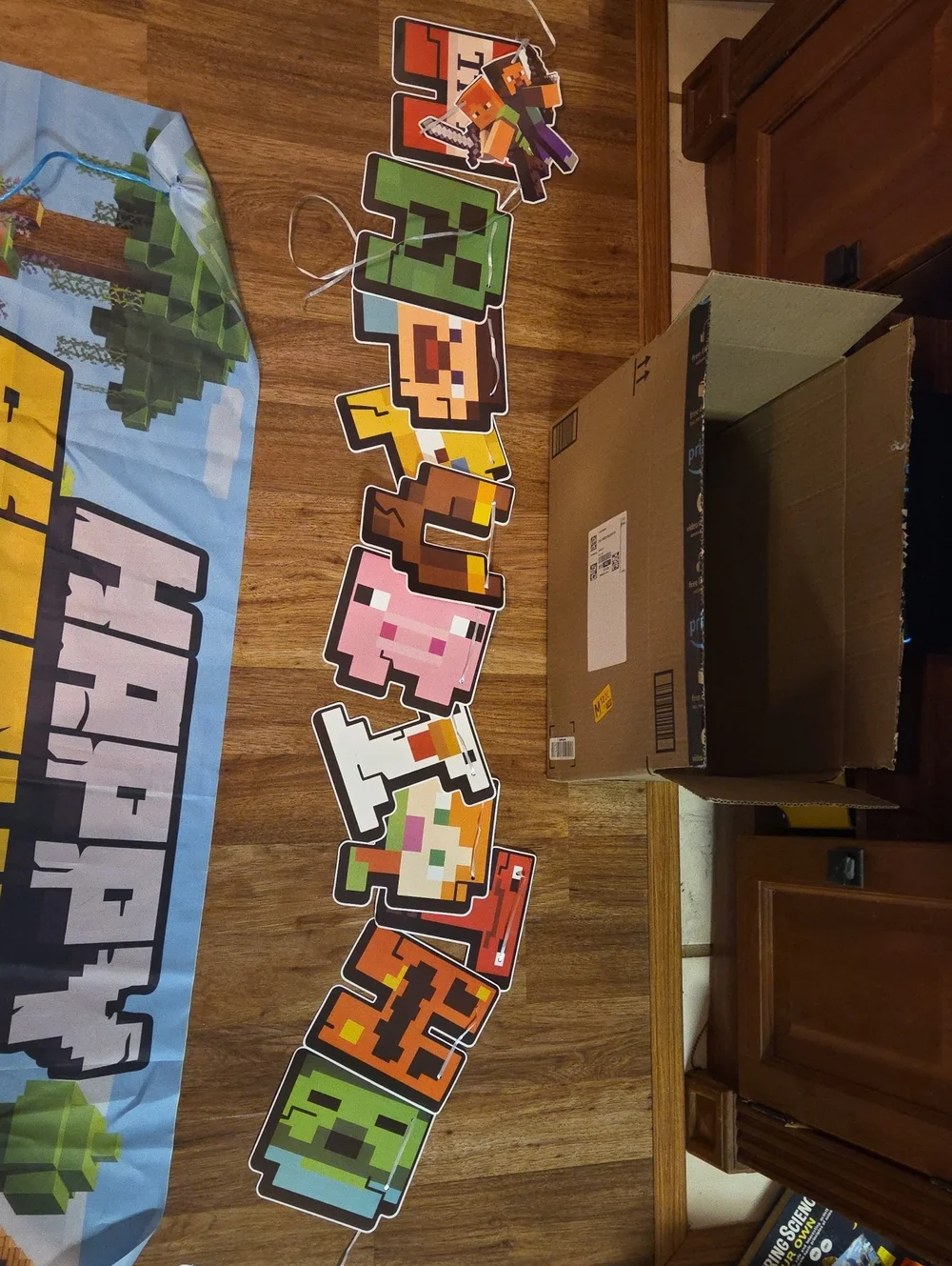 Minecraft Birthday Party Supplies. Gently Used. Banner And Cupcake Tower